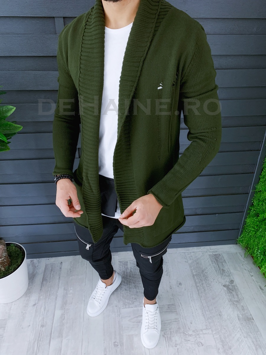 Cardigan barbati kaki slim fit zr t3596 94-1